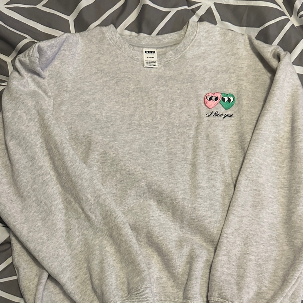 Gray Sweater with Embroidered Hearts